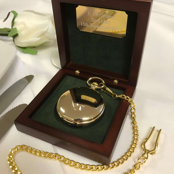 engraved mechanical gold wedding pocket watch rosewood box